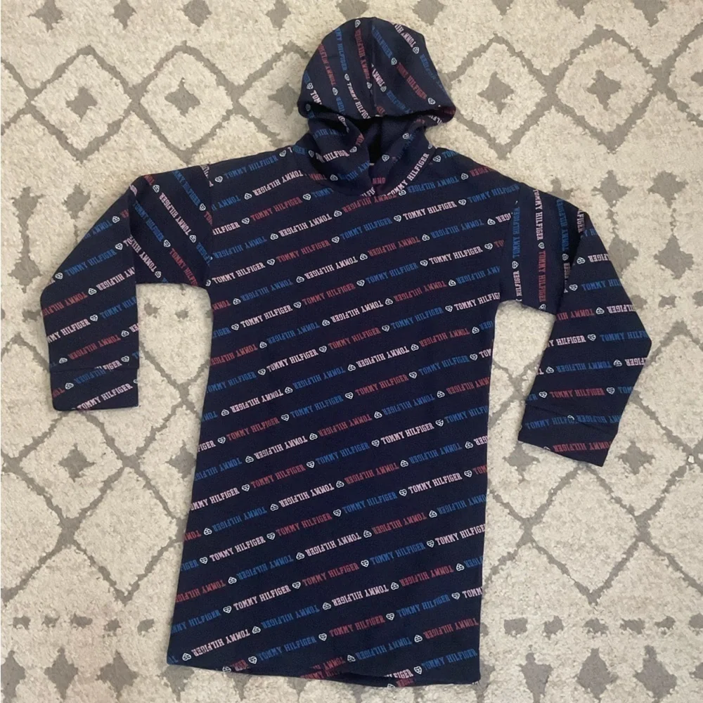 Tommy Hilfiger Girls 6X Signature Print Hoodie Sweatshirt Dress